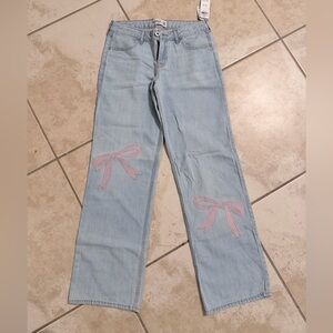 Abercrombie Kids Light Blue Jeans with Pink Bow Details